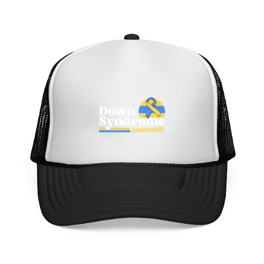 Down Syndrome Awareness Retro Sunset Yellow Blue Trucker Caps