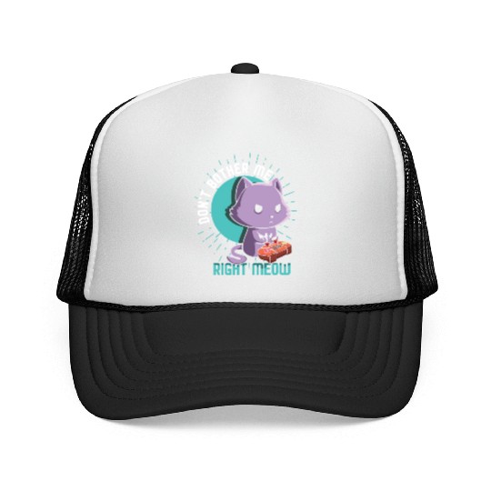 Meow Kawaii Cat Playing Video Game Lover Gaming Trucker Caps