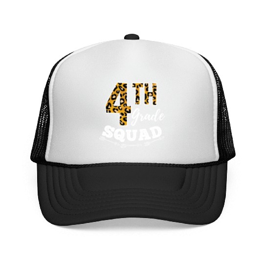 4th Grade Squad Leopard 4th Grade Teacher Trucker Caps