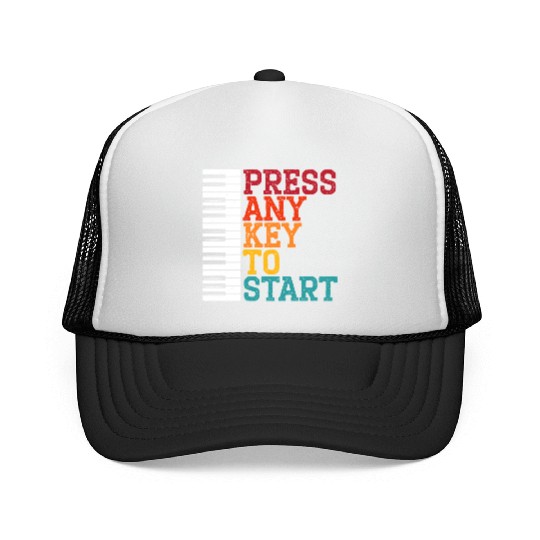 Press Any Key To Start Piano Player Musician Music Trucker Caps