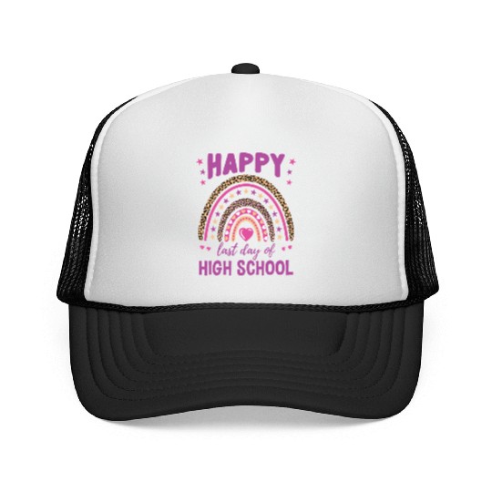 Happy Last Day Of High School Leopard Rainbow Trucker Caps