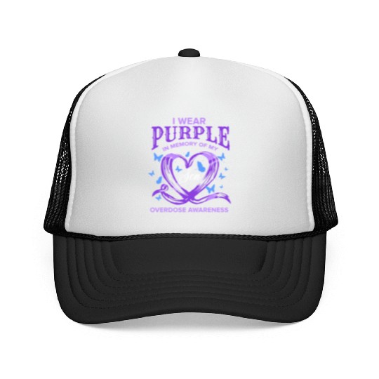 I Wear Purple In Memory Of My Son Overdose Awarene Trucker Caps