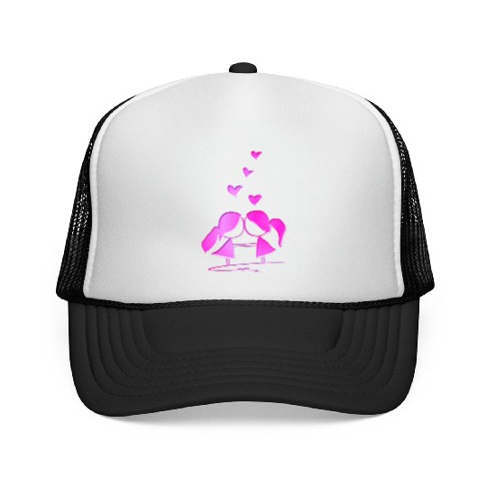 Loving couple lesbian pink glitter love Trucker Caps