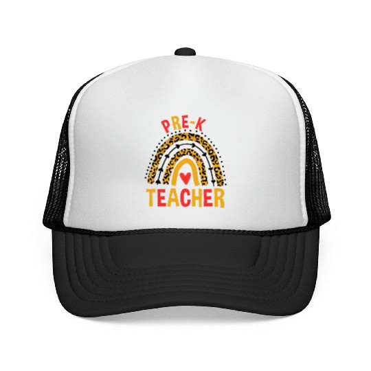 Back To School Leopard Pre-K Teacher Rainbow Trucker Caps
