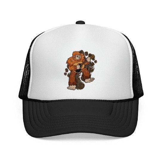 Bigfoot Guitar Sasquatch Playing Guitar Trucker Caps