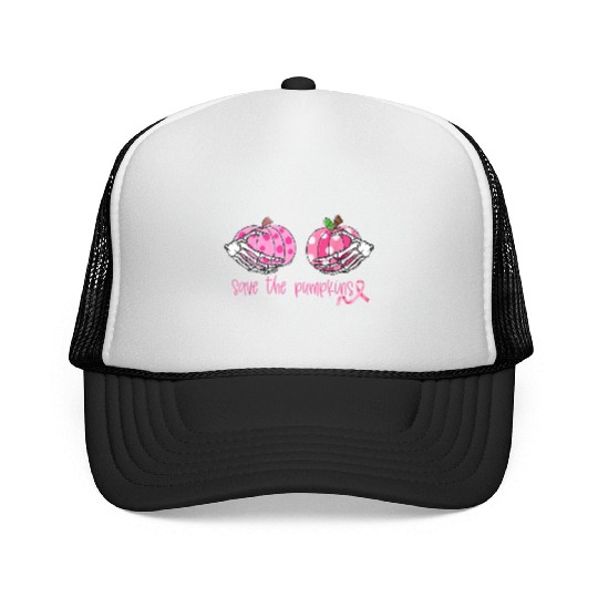 Breast Cancer Awareness Pink Ribbon Save The Pumpk Trucker Caps