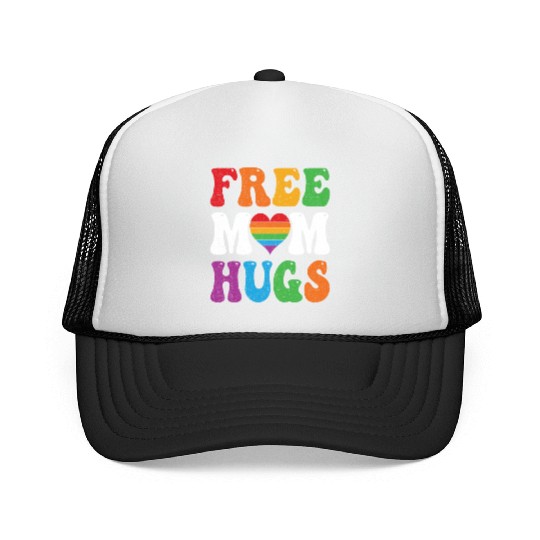 Free Mom Hugs Pride Trucker Caps Rainbow Heart LGBT Pride