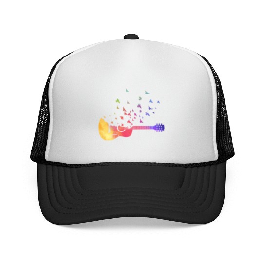 Colorful Acoustic Guitar Birds Music Teacher Trucker Caps