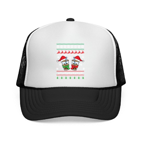 Christmas Bubble Boba Tea Winter Xmas Holiday Trucker Caps