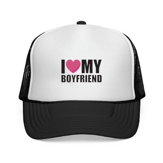 I LOVE MY BOYFRIEND valentinesday couple Trucker Caps