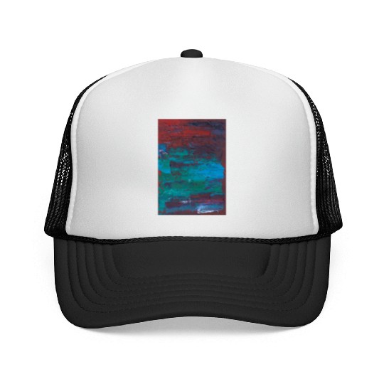Abstract Red Green Minimalist Painting Trucker Caps