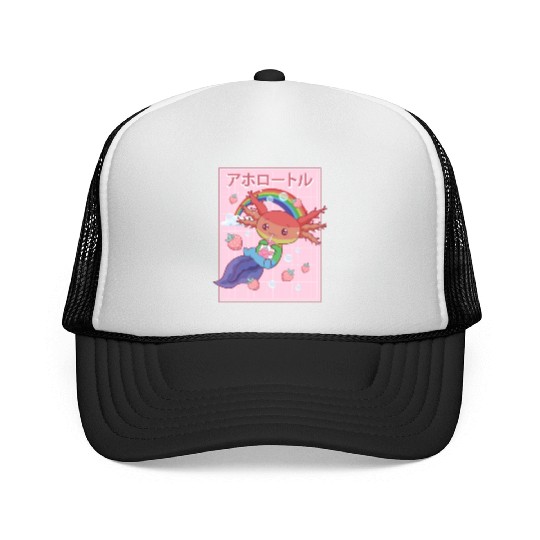 Kawaii Axolotl Strawberry Milk Gay Pride Trucker Caps