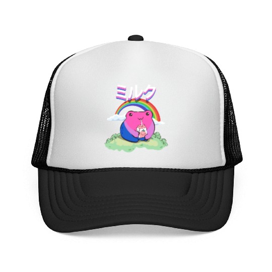 Kawaii Frog Strawberry Milk Bisexual Pride Flag Trucker Caps