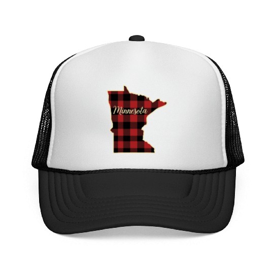 Minnesota Buffalo Plaid Silhouette Home State Trucker Caps