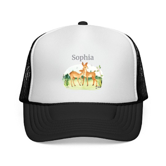 Forest Animal Deer Flowers Name Sophia Trucker Caps