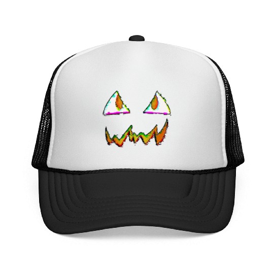 Jack O Lantern Face Glitch Trucker Caps