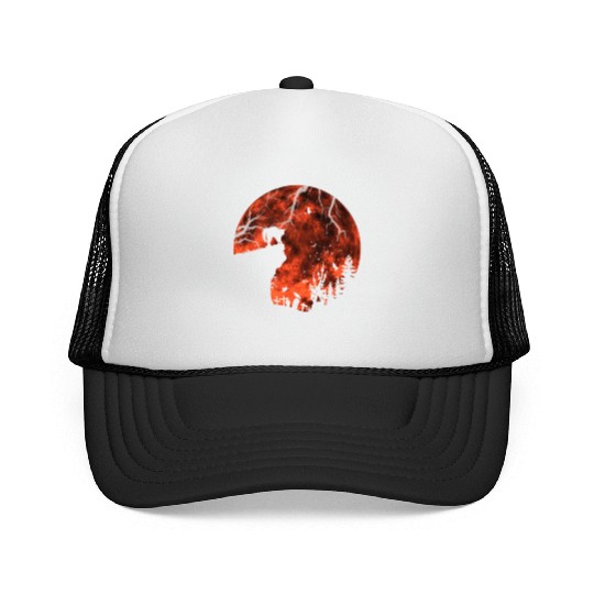 Cat Red Moon trick or treat Bats Forest Funny Trucker Caps