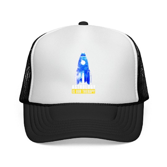Abstract Delightful Rocket Of Cheerful Astro Quote Trucker Caps