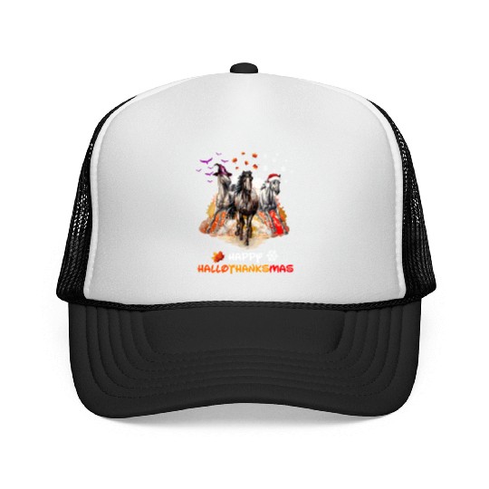 Horses Happy HalloThanksmas Trucker Caps