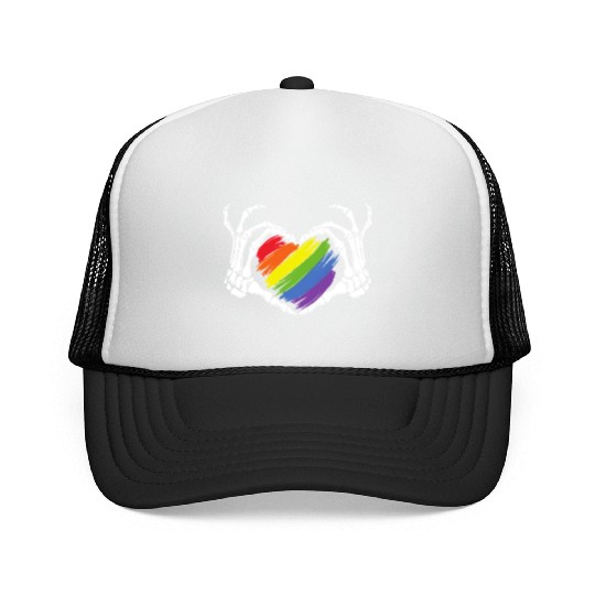 LGBT Gay Pride Zombie Skeleton Hand Heart Hallowee Trucker Caps