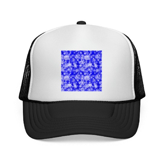 Navy Blue White Snowflakes Pattern Trucker Caps