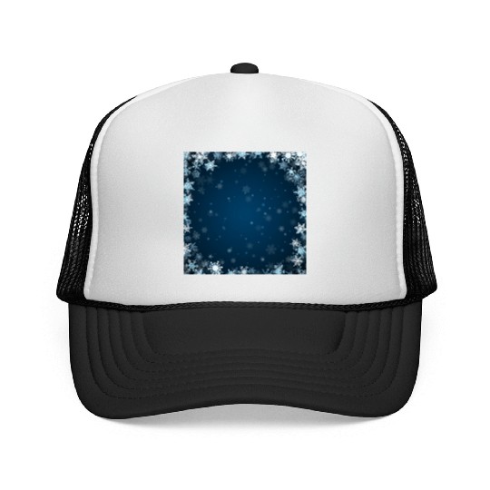 Navy Blue White Snowflakes Pattern Trucker Caps