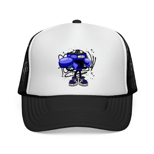 Thai Boxing Monster Graffiti Street Art Blue Color Trucker Caps