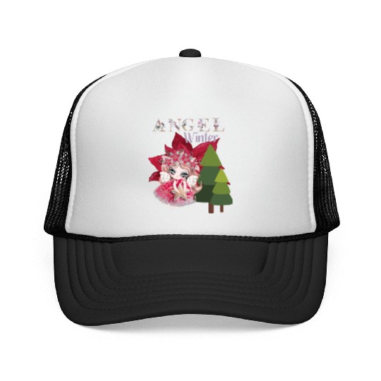 Winter Angel Christmas Tree Poinsettia Trucker Caps