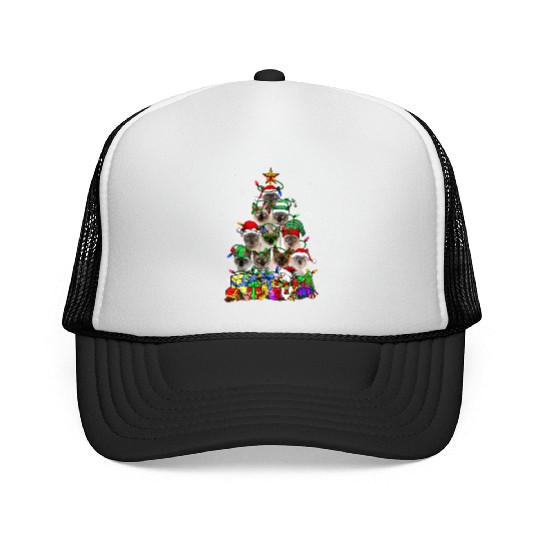 Cat Lover Funny Siamese Tree Christmas Light Trucker Caps