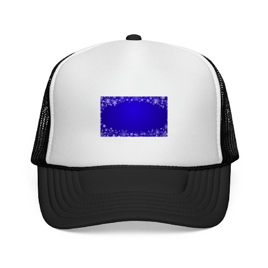 Modern Navy Blue Snowflakes Pattern Trucker Caps