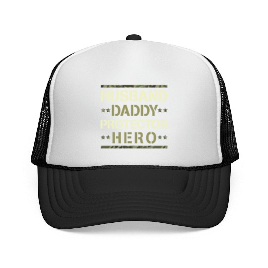 Husband Daddy Protector Hero US Army Veteran Trucker Caps