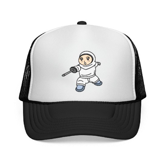 Cartoon kid fencing Trucker Caps