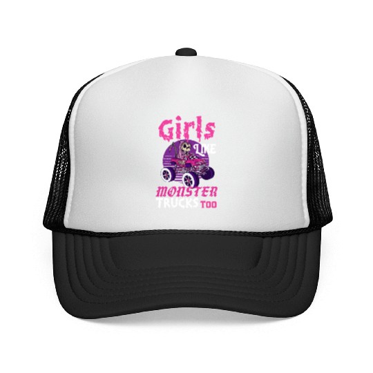 Girls Like Monster Trucks Grim Reaper Halloween Trucker Caps