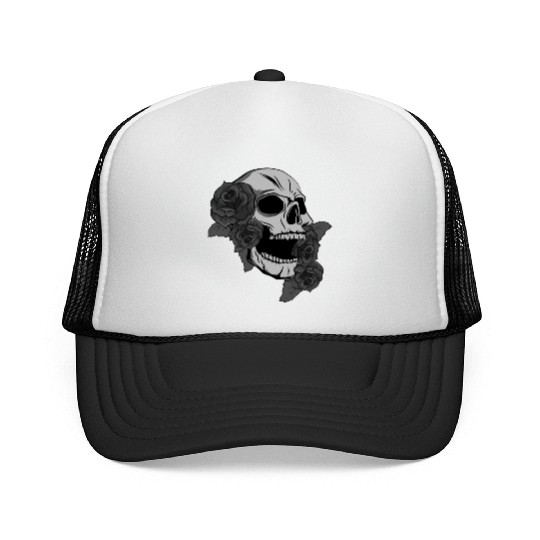 Black Skull Roses Aesthetic Goth Gothic Trucker Caps