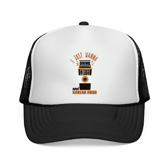 I want to Drink Coffee and Pet my Korean Jindo Dog Trucker Caps