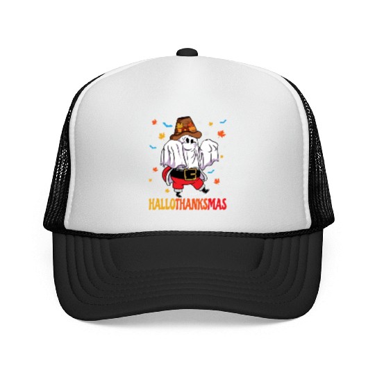 Happy Hallothanksmas Halloween Thanksgiving Santa Trucker Caps