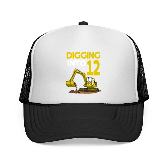 Excavator Driver Digging Into 12 Birthday Trucker Caps