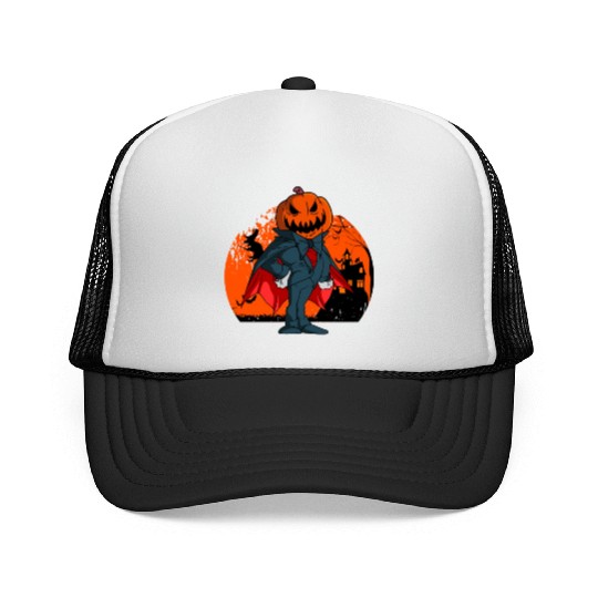 Vampire Pumpkin Head Jack O' Lantern Halloween Trucker Caps