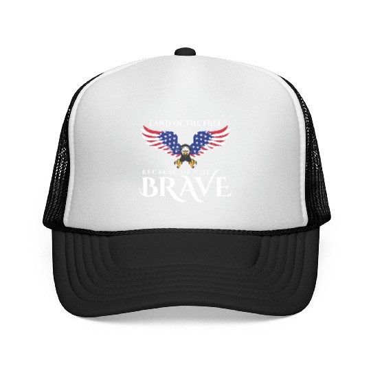 Land Of The Free Because Of The Brave Patriot USA Trucker Caps