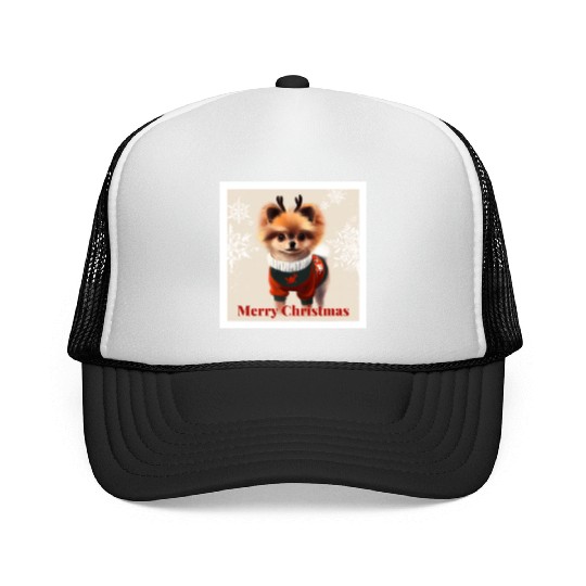Sweet Miniature Spitz pomeranian in a Christmas. Trucker Caps