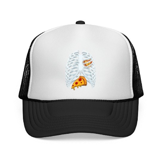 Funny PIzza Skeleton Rib Cage Halloween Costume Trucker Caps