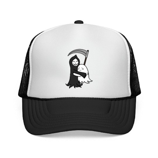Grim Reaper & Ghost Hug | Friendship | Azrael Trucker Caps