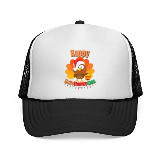 Happy Hallothanksmas Trick or Treat Santa Turkey Trucker Caps