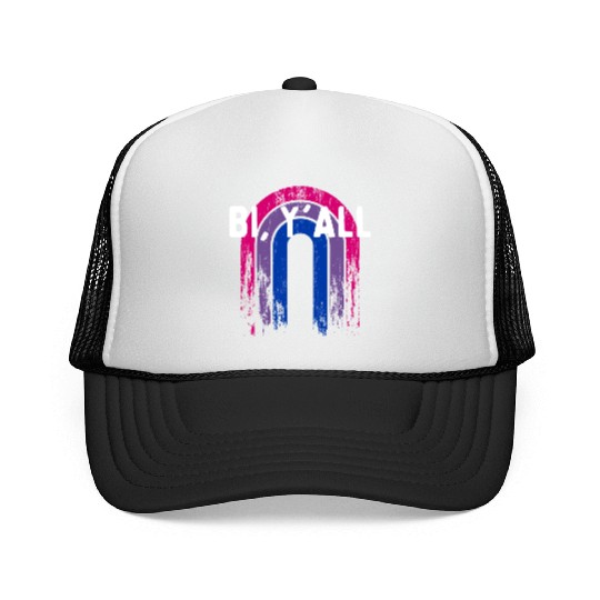 Bi Y'all Bisexual Sayings Bi Pride Quotes LGBTQ Trucker Caps