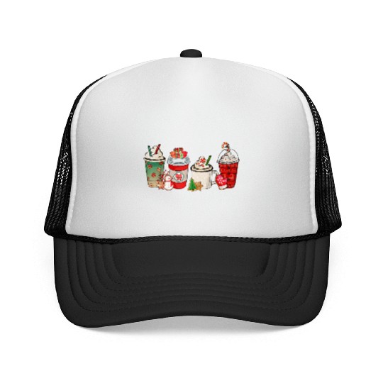 Merry Christmas Coffee Snowman Latte Peppermint Trucker Caps
