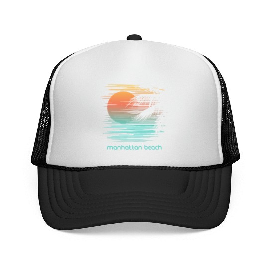 Artistic Manhattan Beach California Palm Tree Trucker Caps