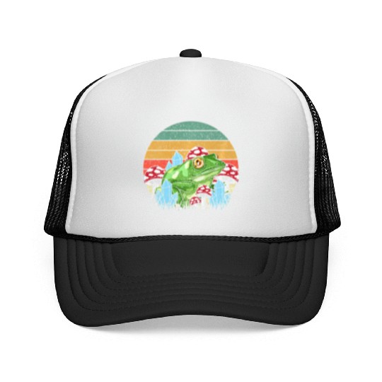 Retro Realistic Toad Frog Mushrooms Trucker Caps