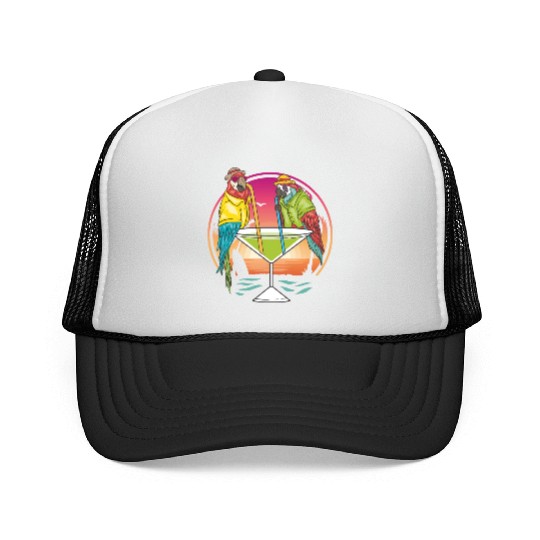 Parrots Drinking Margarita Hawaiian Birds Gift Trucker Caps