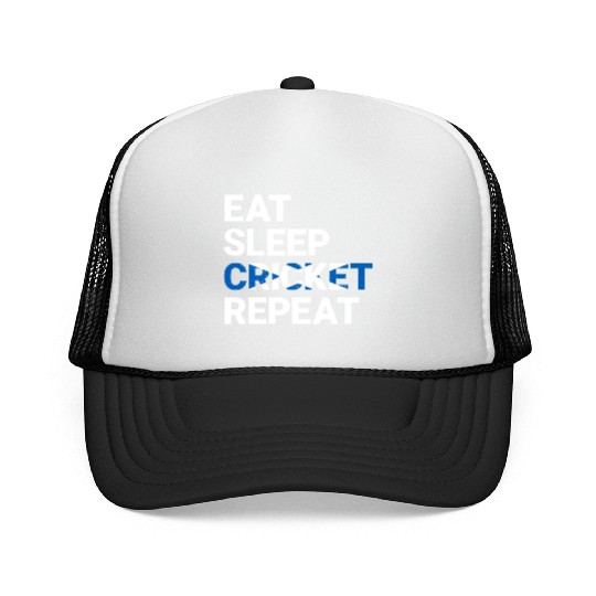Eat Sleep Cricket Repeat Scotland Flag Sports Gift Trucker Caps
