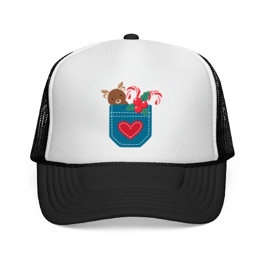 Christmas moose peppermint pocket Trucker Caps